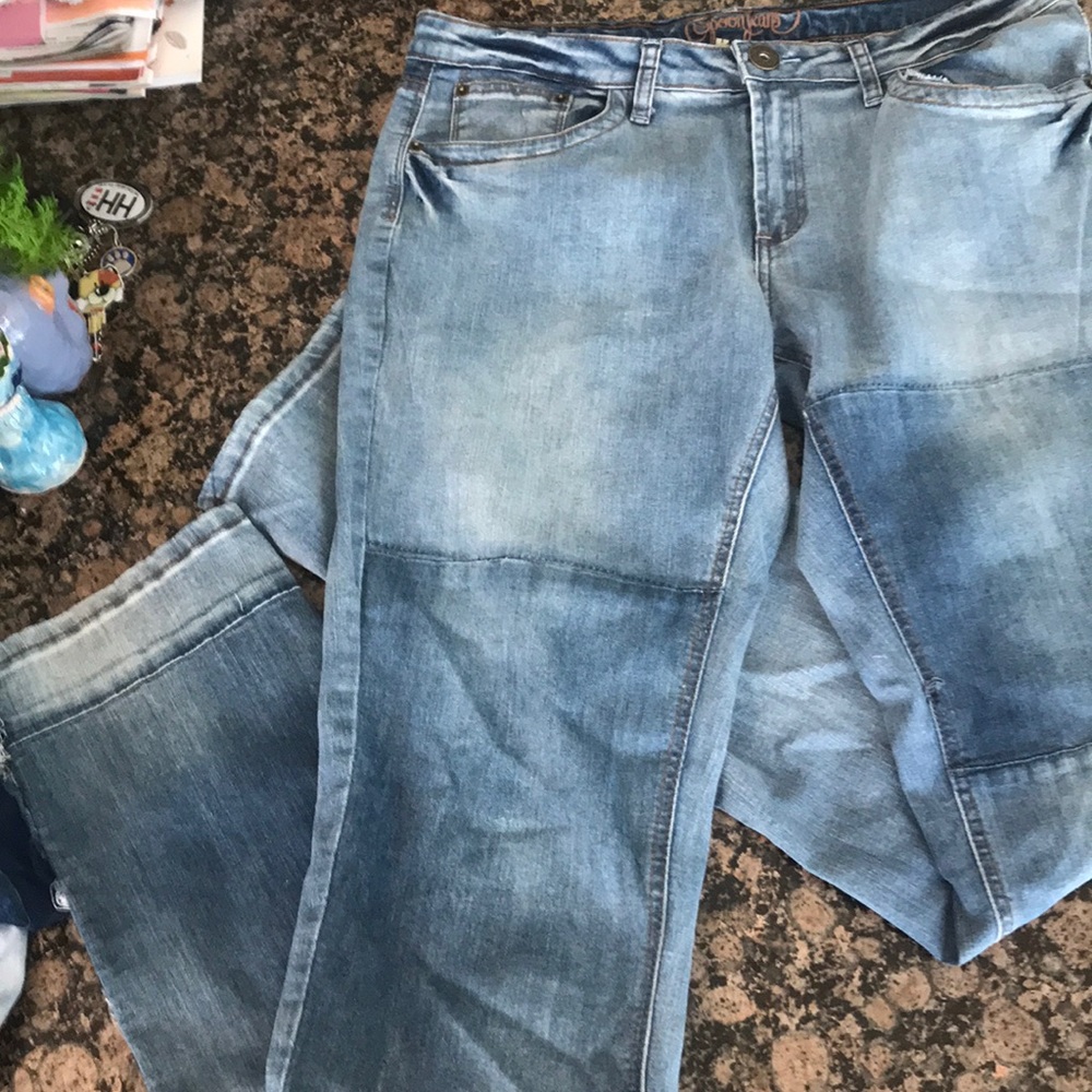 Alloy patchwork pattern jeans mid wash